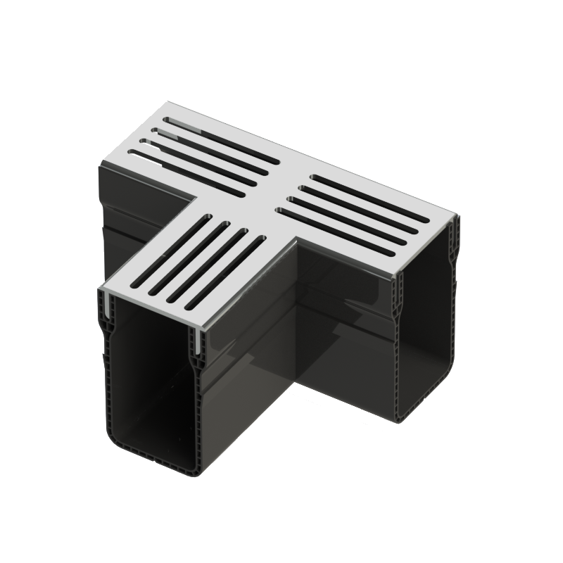 Hauraton E-TEC Threshold Channel T-junction with Grey Aluminium Grating