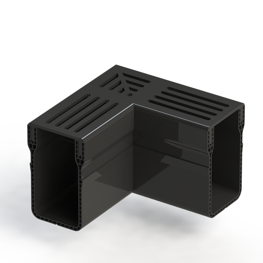Hauraton E-TEC Threshold Channel Corner with Black Aluminium Grating