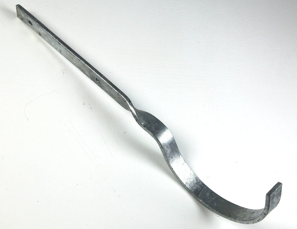 A silver-colored Hargreaves Foundry Premier Deep Half Round Gutter Side Fix Rafter Bracket, showing a close-up of the bracket.