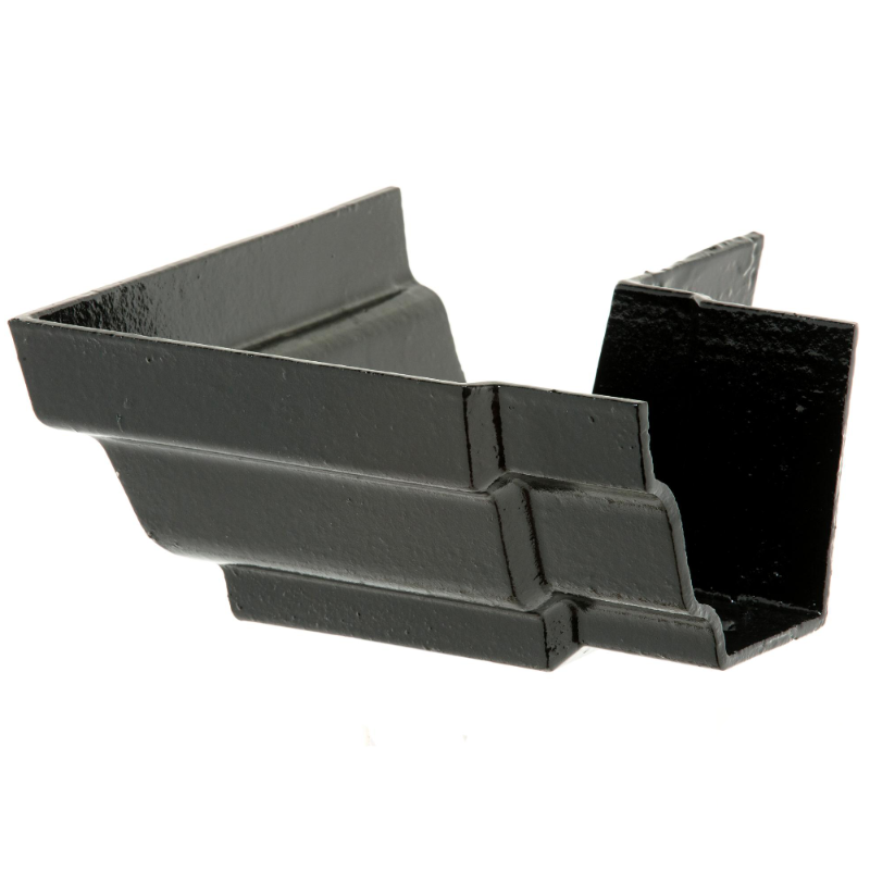 A black cast iron external square angle gutter from Hargreaves Foundry.