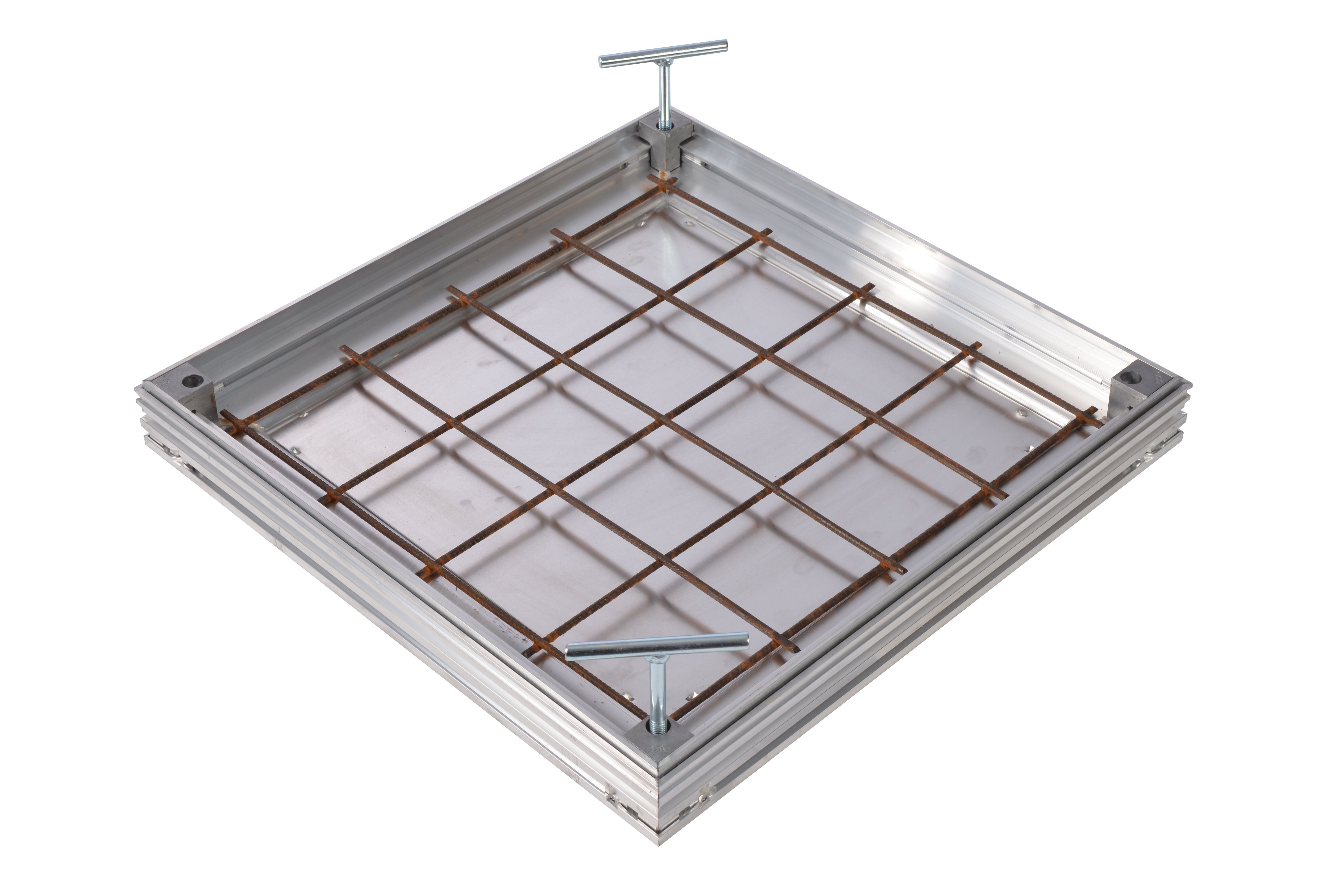 The ACO UniFace AL Shallow access cover with two lifting keys inserted into the corner points.