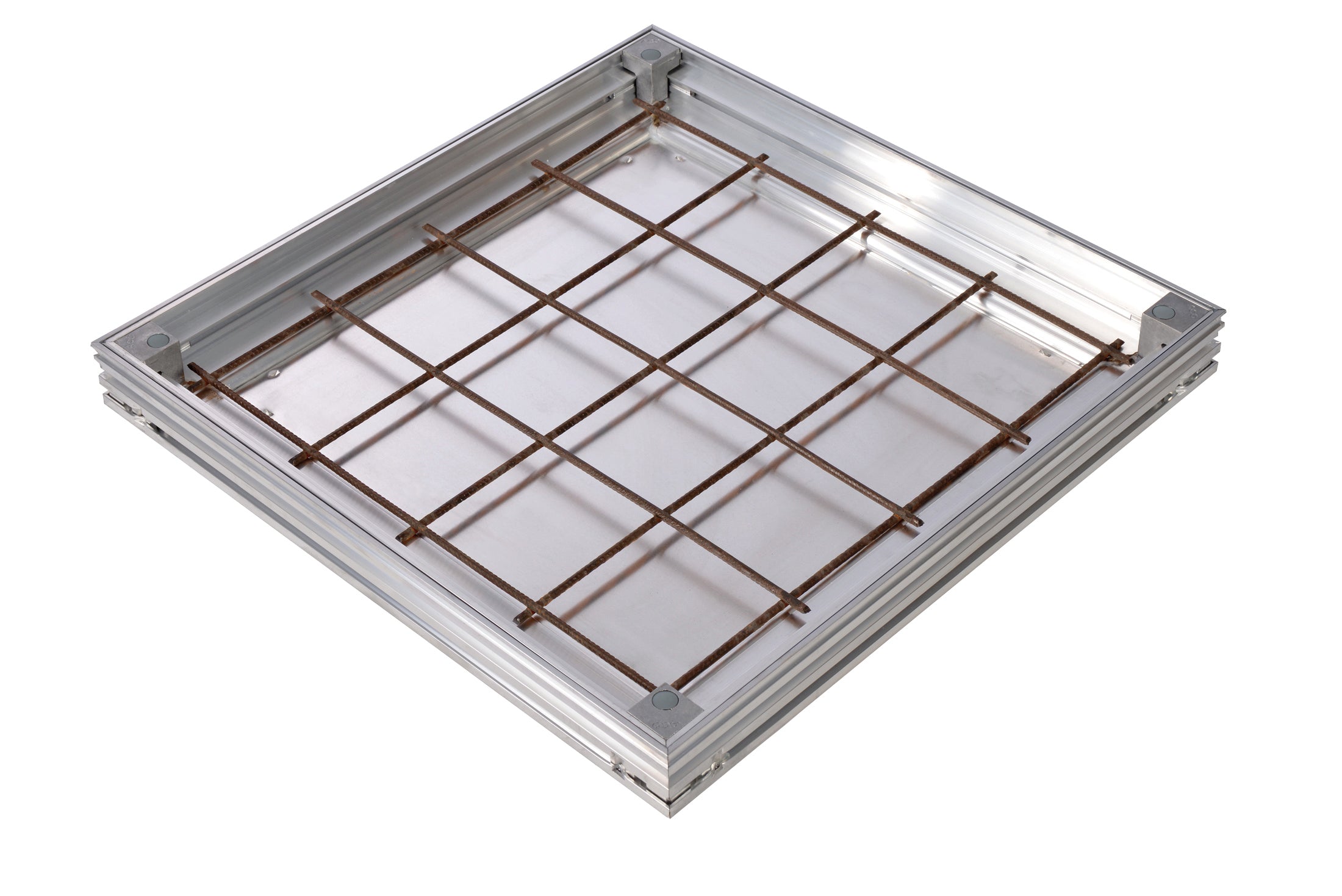 A clear, slightly angled view of the ACO UniFace AL Shallow access cover, showing the internal reinforcement.