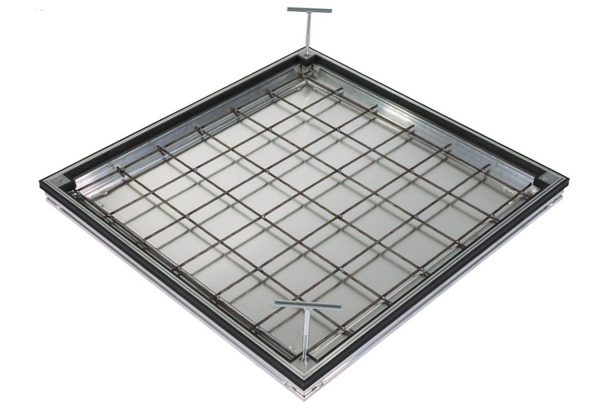 An overhead view of the ACO UniFace AL Shallow vinyl cover with two lifting keys inserted into the corner points.