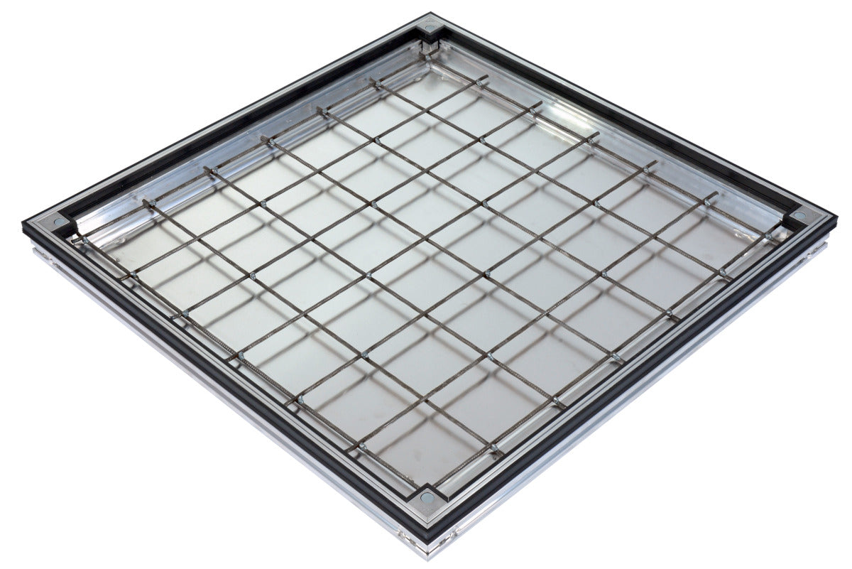 A top-down view of the ACO UniFace AL Shallow vinyl cover with a metal grid for infill.