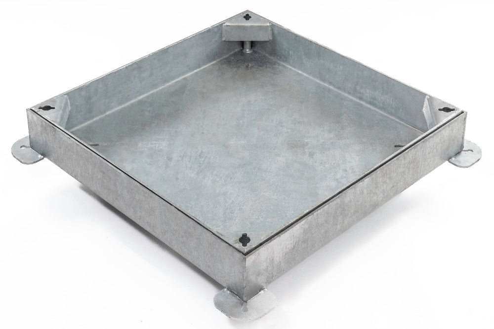 Top view of ACO UniPave GS block paving manhole cover with plain galvanised surface and frame