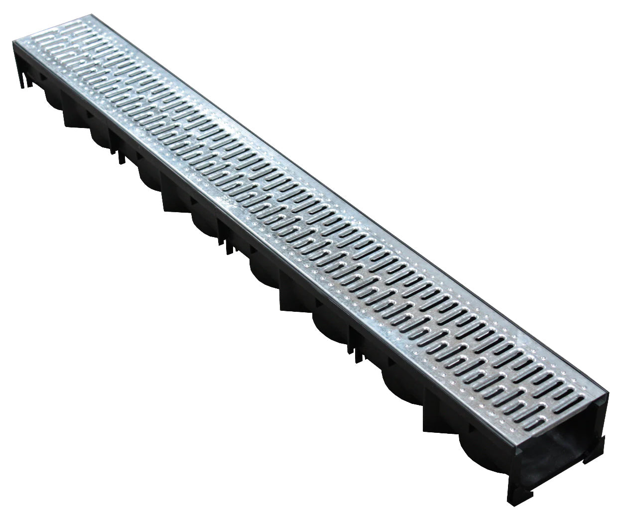 Long rectangular EBP channel drain with grid pattern on a white background