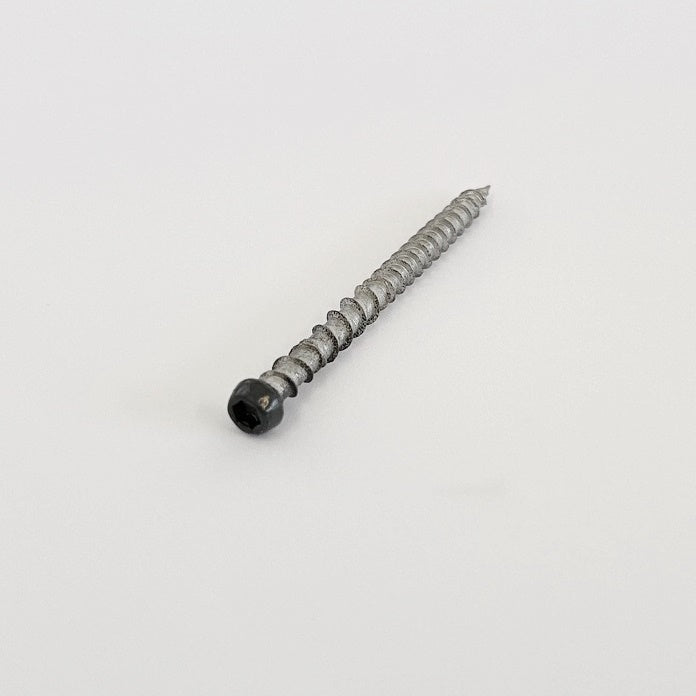 An individual ancient black decking screw, designed to be discreetly integrated.