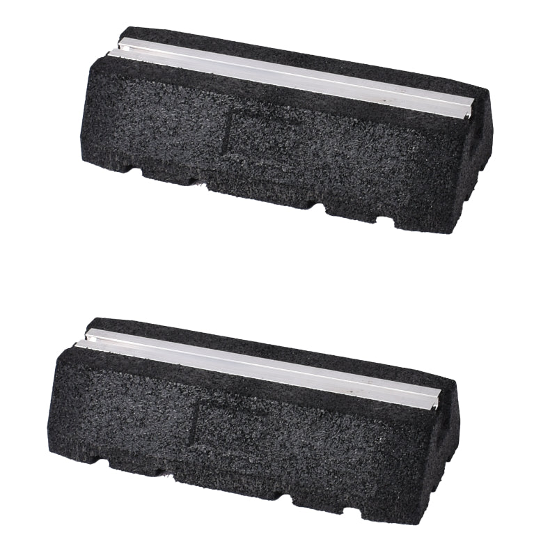 A pair of black, rectangular rubber mounting blocks with an integrated silver aluminum rail running lengthwise, designed for supporting outdoor units.