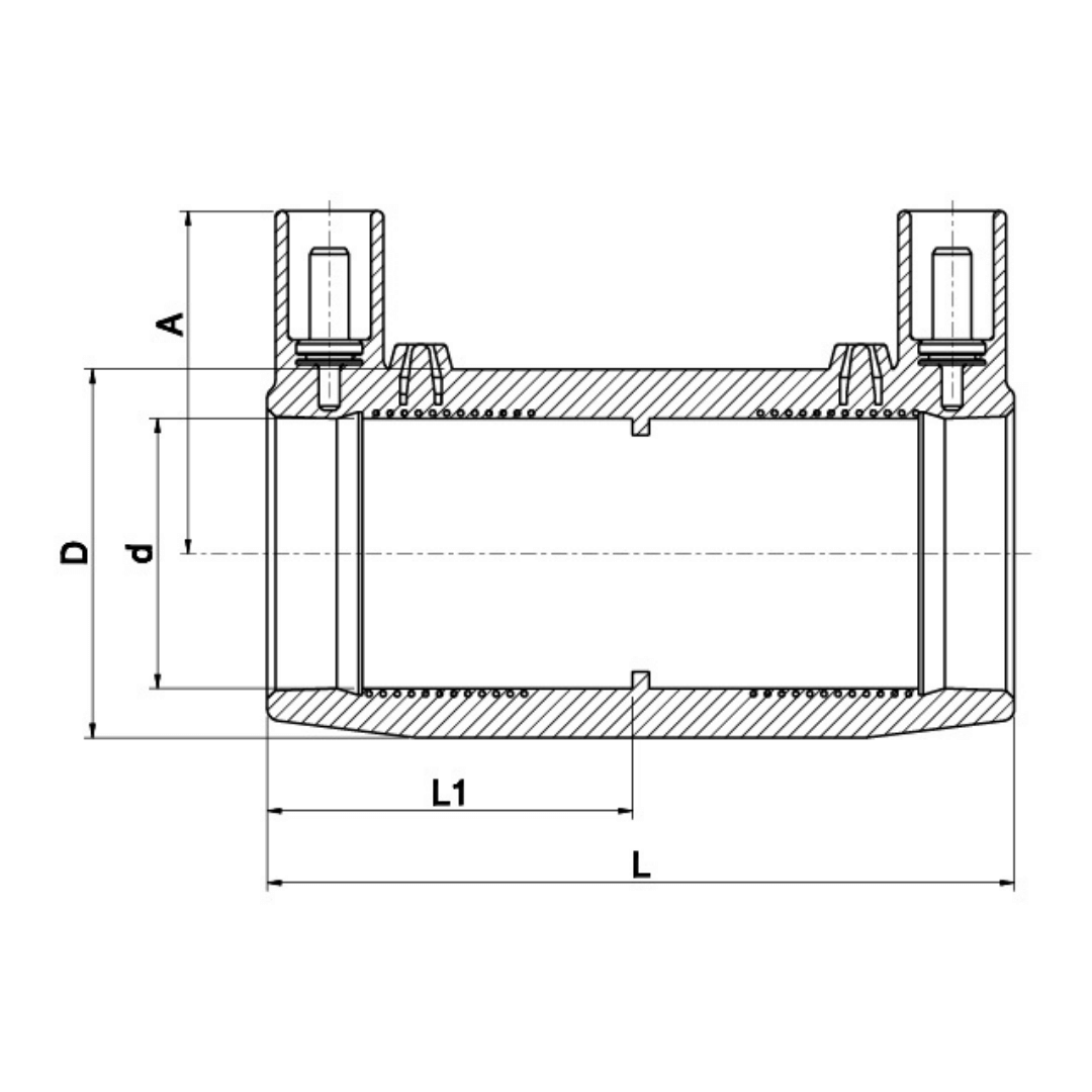 Technical dimension drawing of a cylindrical mechanical component with mounting holes, showing labelled dimensions D, d, A, L1, L, and h on a white background.
