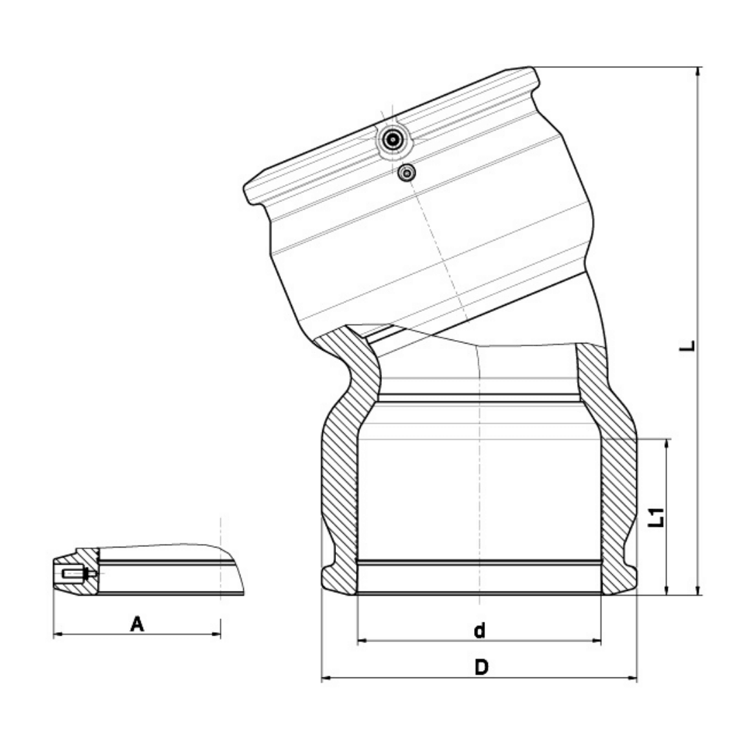 Technical line drawing of a cylindrical adapter or coupler with dimension labels A, L, L1, d, and D on a white background.