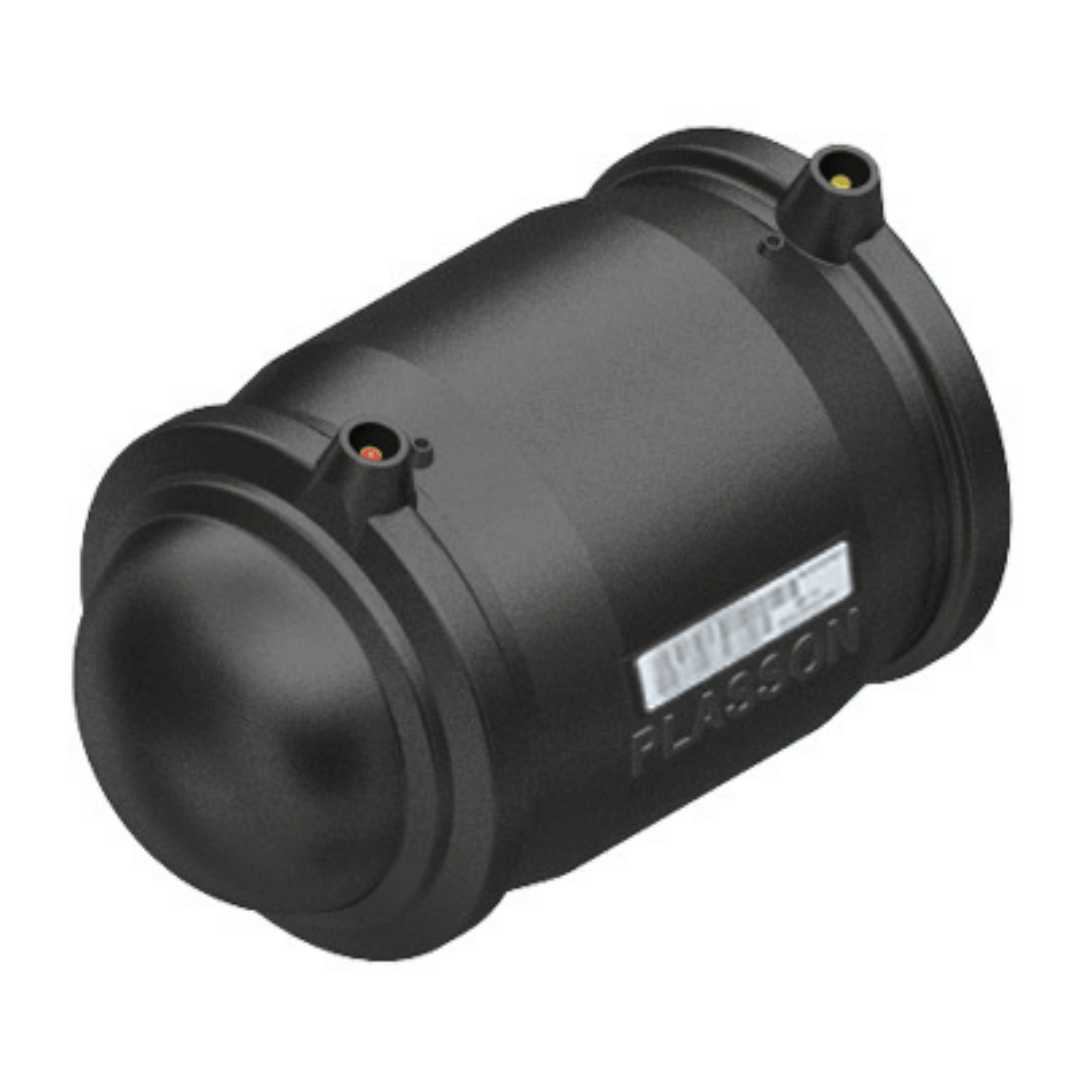 Black cylindrical device with 'Plasson' branding on a white background