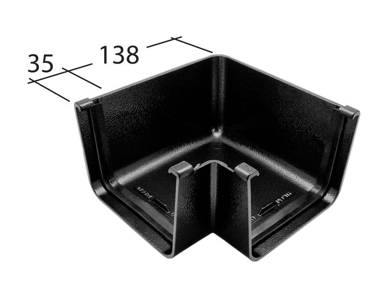 90 degree aluminium box gutter angle with detailed measurements displayed
