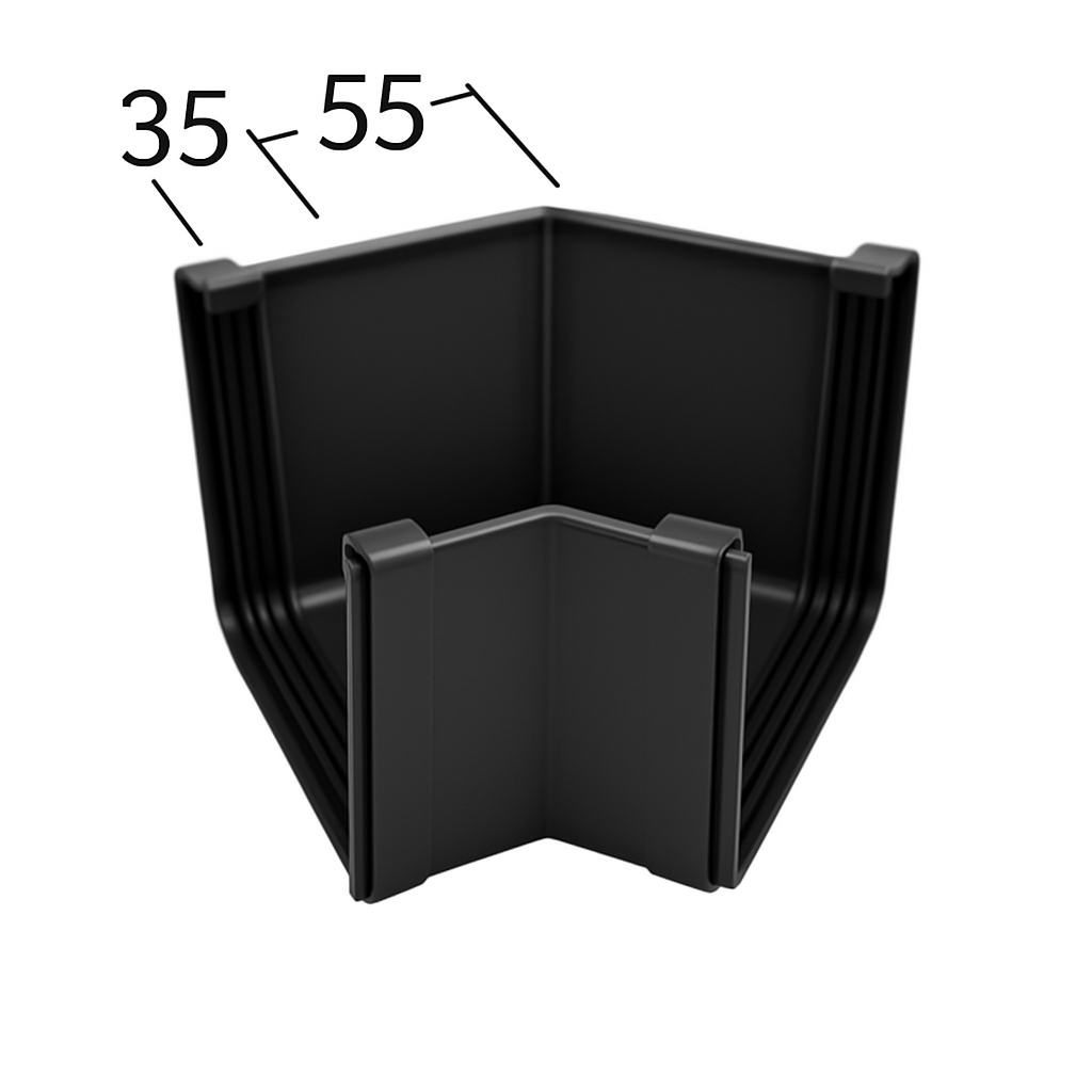 135 degree aluminium box gutter angle with full product dimensions shown