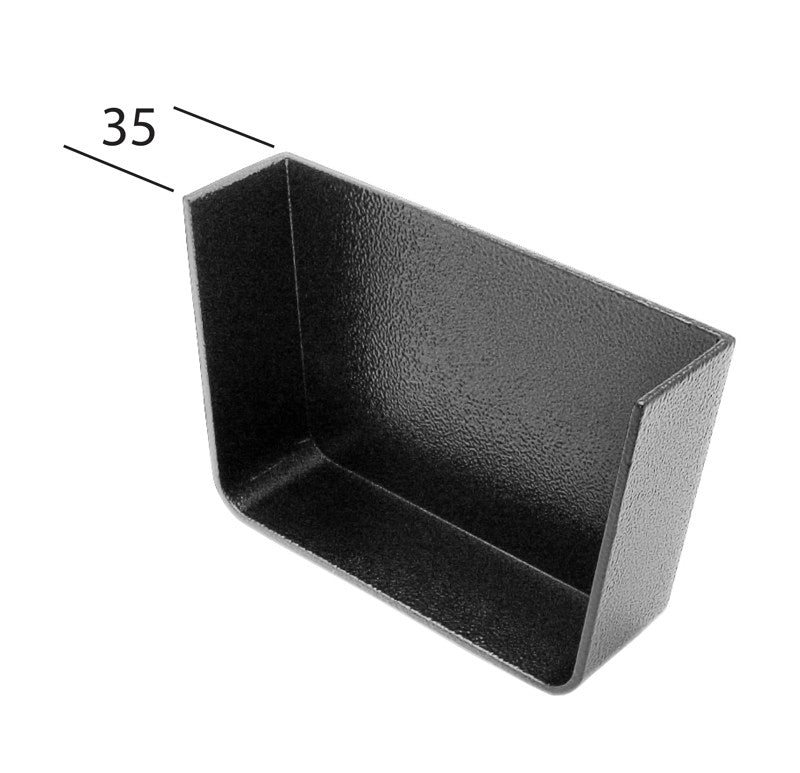 Alutec Evolve aluminium box gutter internal stop end with dimensions displayed