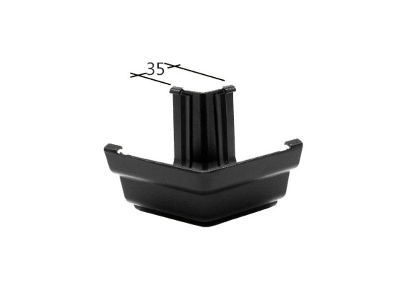Alutec Evolve aluminium ogee 135° external gutter angle showing corner angle and dimensions for fitting