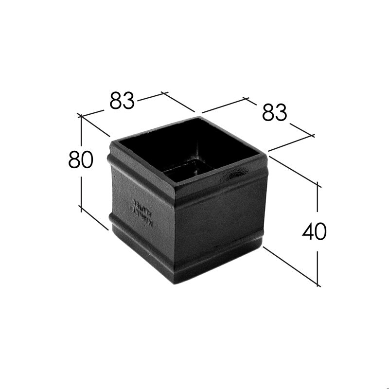 72x72mm non eared aluminium downpipe socket for joining square rainwater downpipes