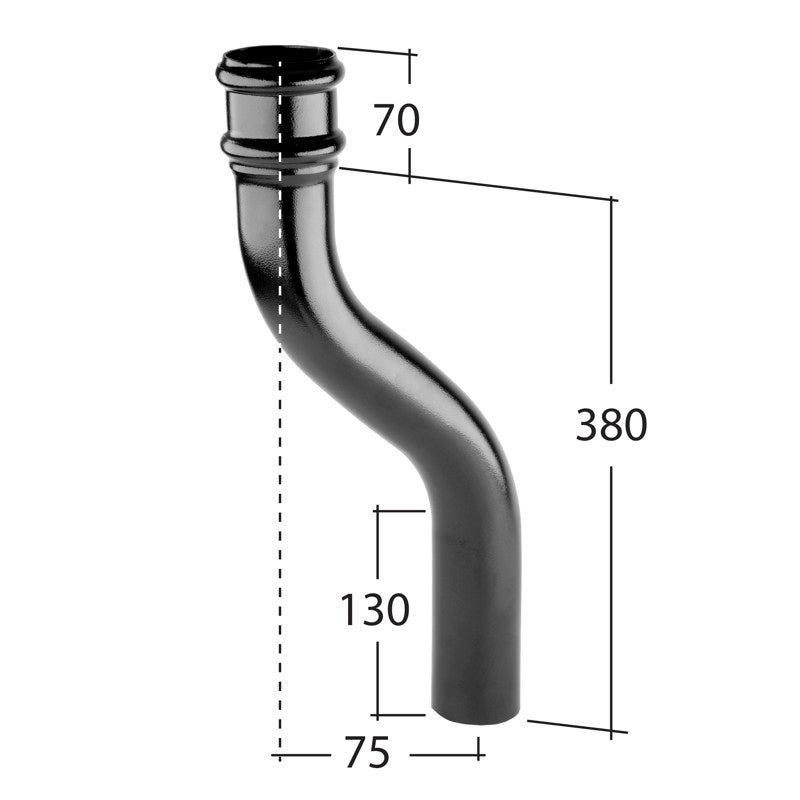 75mm offset aluminium downpipe bend for 76mm Tudor rainwater systems