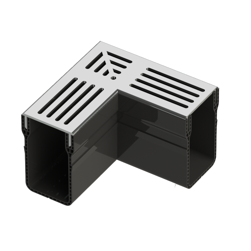 Hauraton E-TEC Threshold Channel Corner with Grey Aluminium Grating