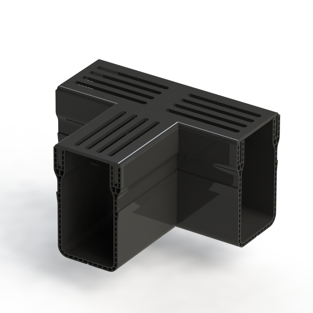 Hauraton E-TEC Threshold Channel T-junction with Black Aluminium Grating