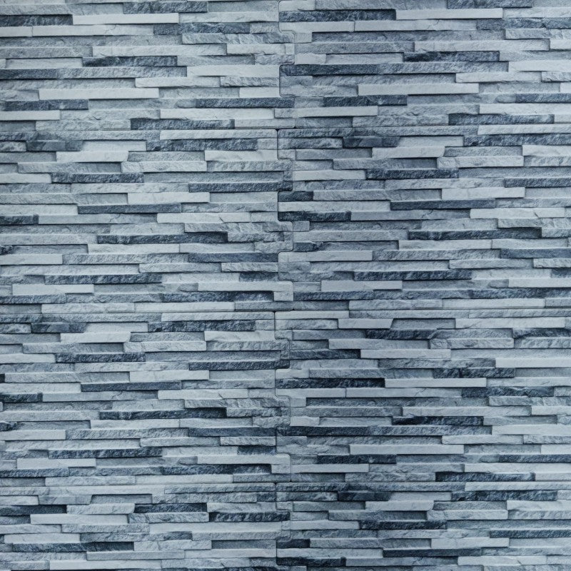 Full wall view of Antarctica Shadow Frost porcelain cladding.