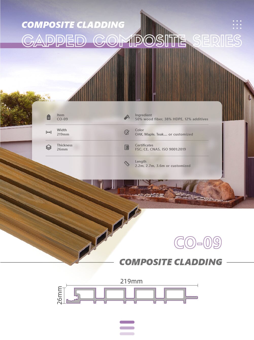 Bison Composite Batten Cladding Plank - Oak