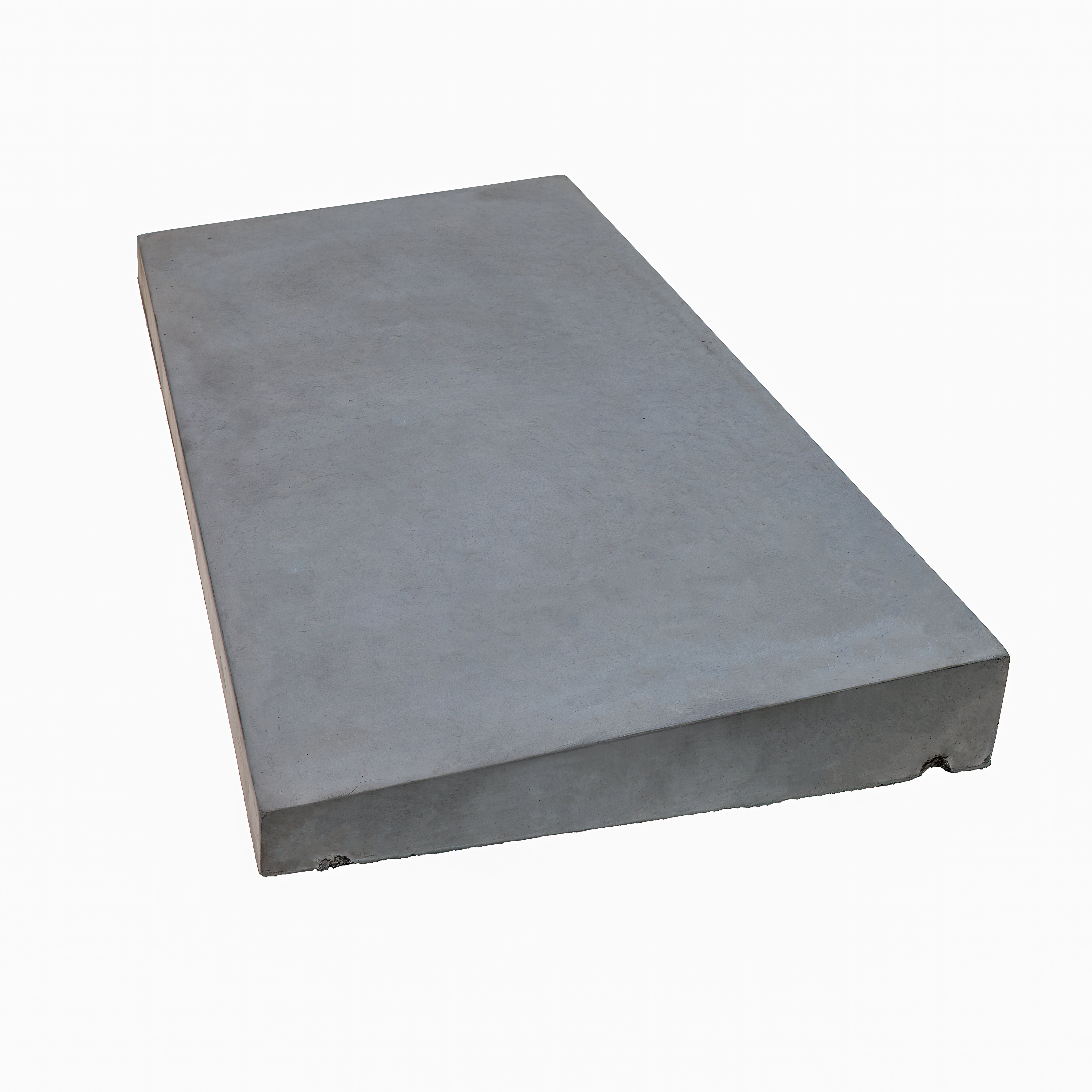 A single charcoal-colored concrete coping stone with a smooth finish, rectangular in shape, designed for use on walls or as a water directing element.