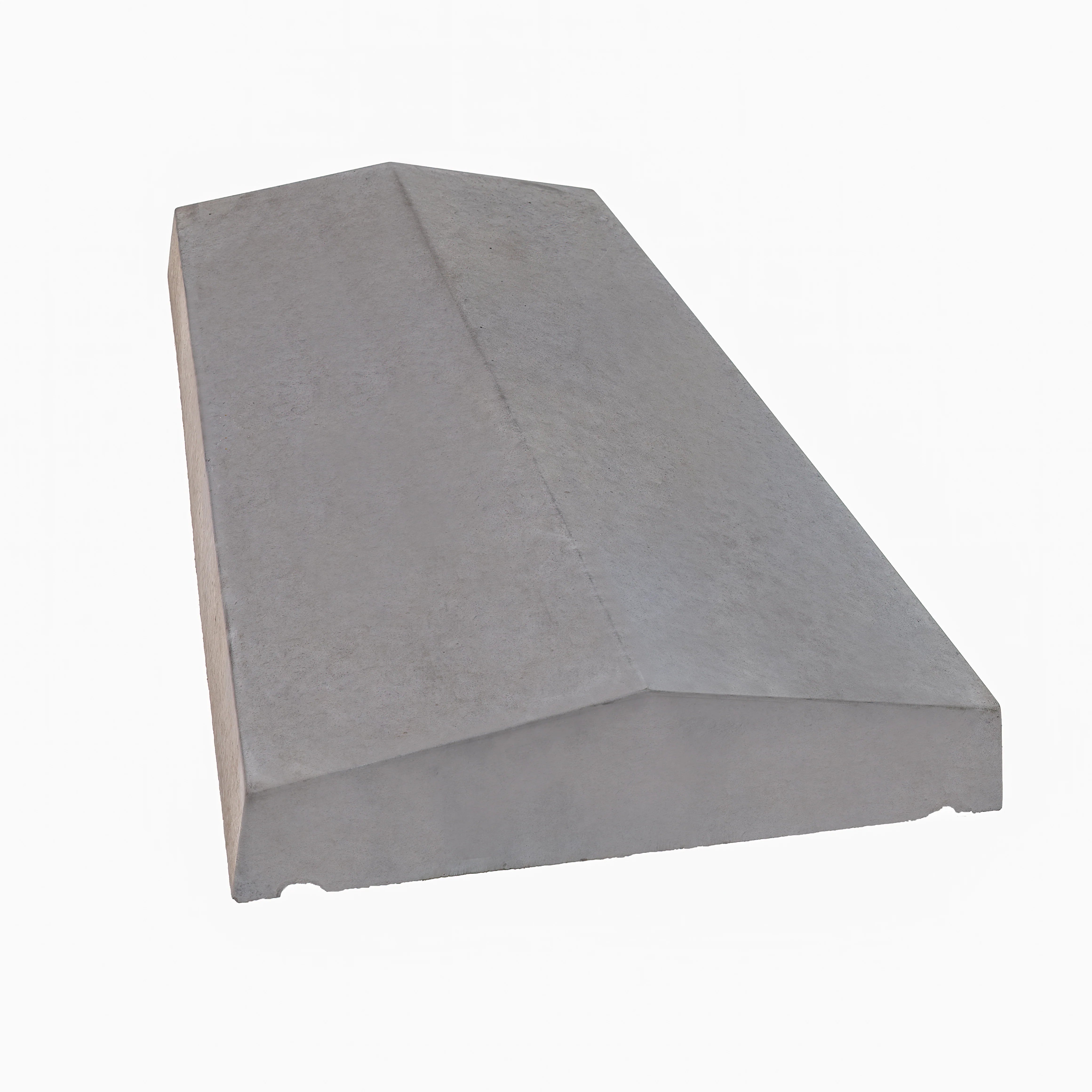 Light grey twice weathered concrete coping stone with central ridge for dual water runoff