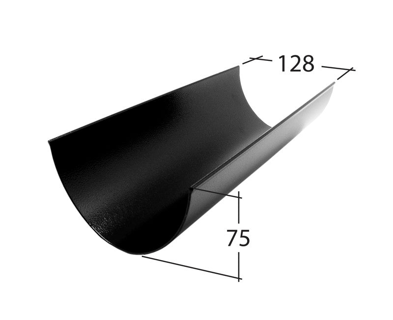 3m Alutec deepflow aluminium gutter with on-screen dimensions

