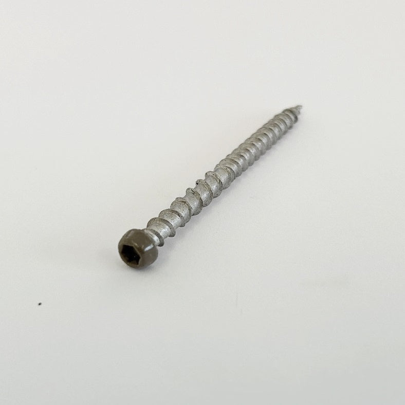 A wild brown decking screw, ready to complement a natural composite deck.