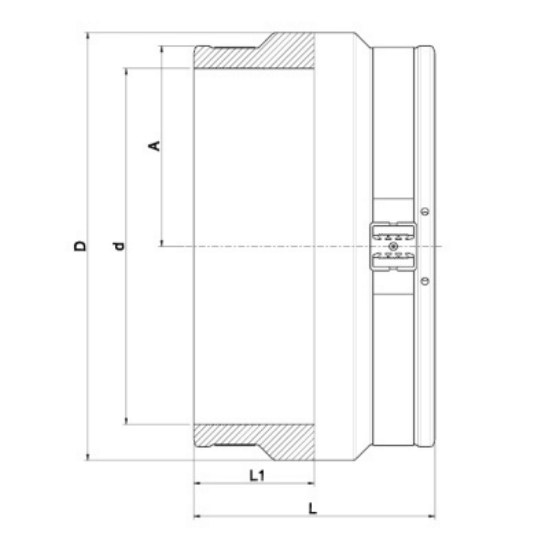 Technical dimension diagram of a cylindrical component with labelled measurements D, d, A, L1, and L on a white background.