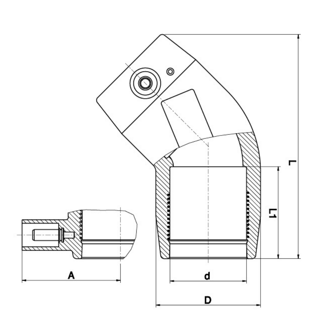 Technical drawing of a mechanical component with dimensions labelled
