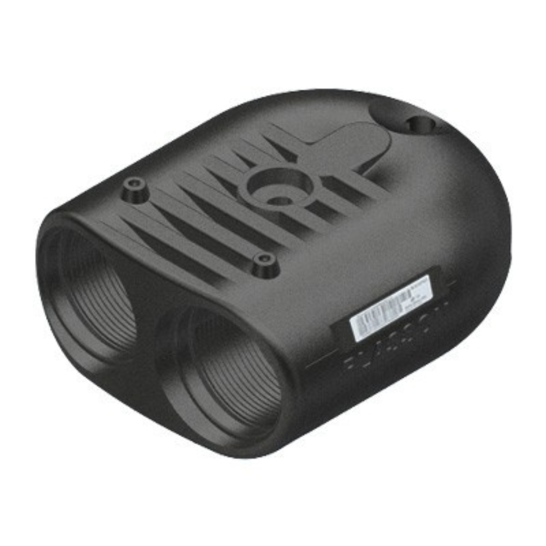 A black plastic 180 degree elbow, shown on a plain white background.