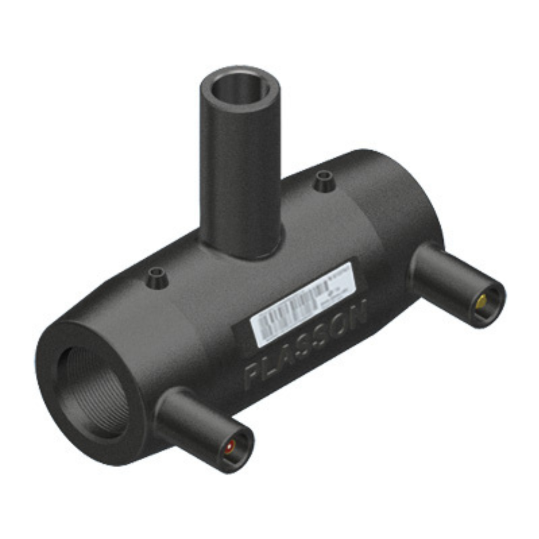 Black cylindrical valve with multiple ports on a white background