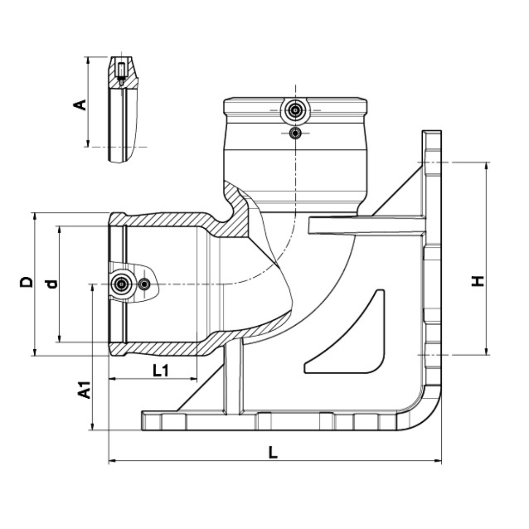 Technical line drawing of a mechanical pump or motor coupling assembly with dimension labels A, d, H, L, L1, and A1 on a white background.