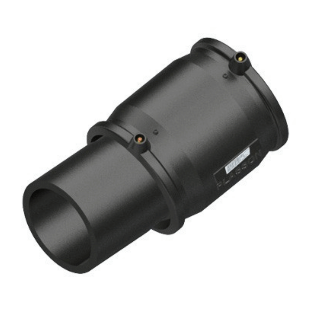 A black cylindrical mechanical adapter or coupler with a threaded connection and small brass fasteners, shown on a plain white background.