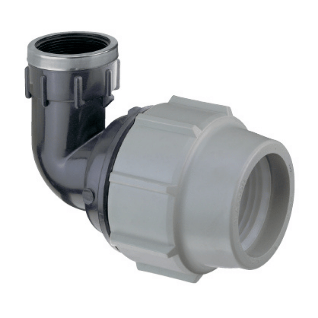 A white plastic plumbing pipe fitting with a threaded connection, shown on a plain white background.