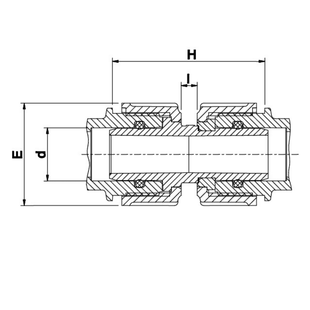 Technical cross-section diagram of a bearing with dimension labels E, d, H, and l on a white background.