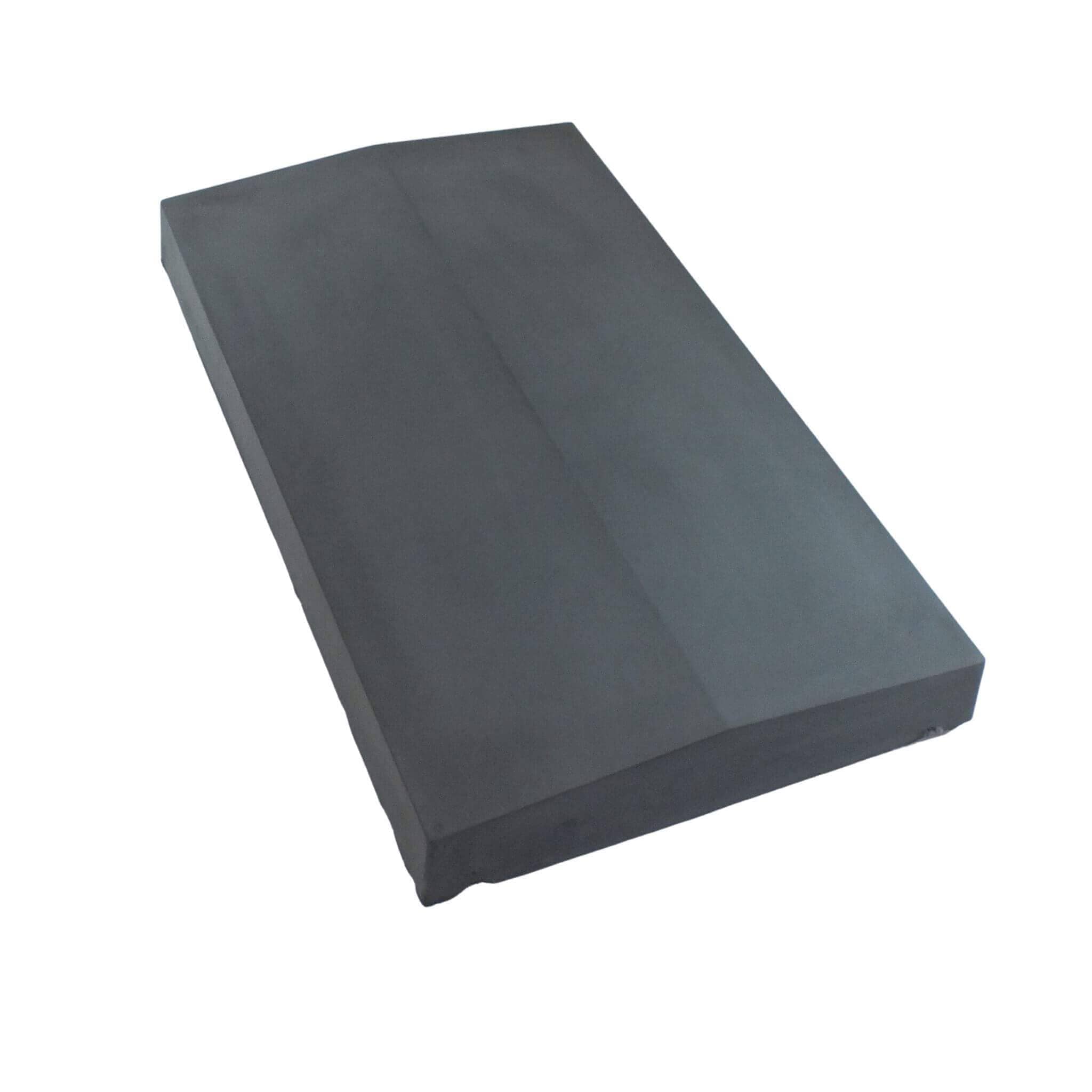 Charcoal twice weathered concrete coping stone with central ridge designed for dual water runoff