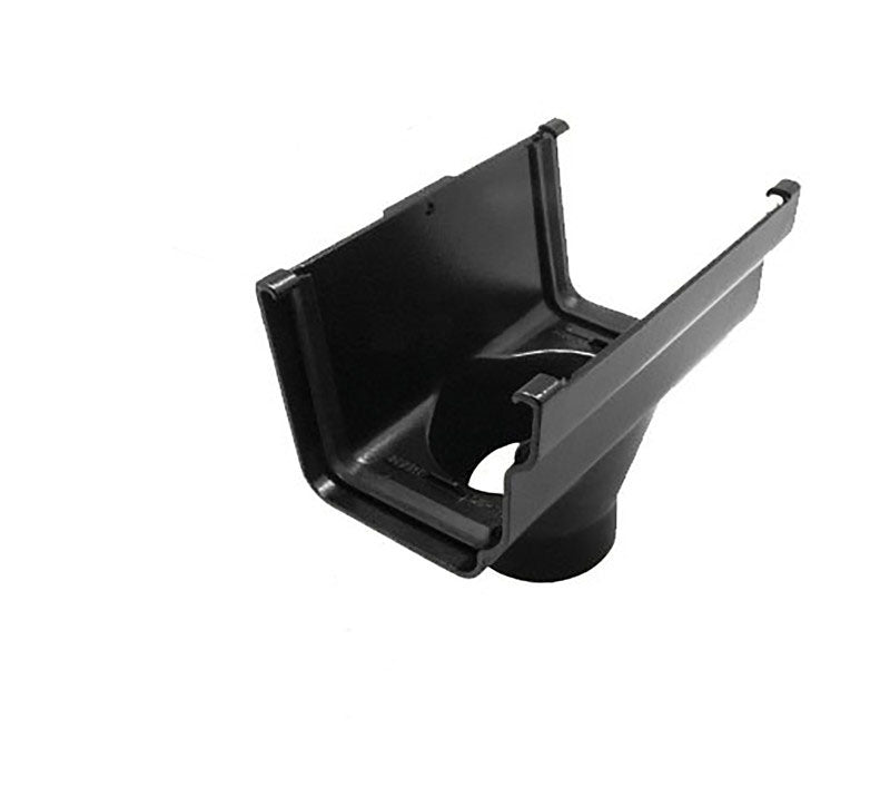 76mm aluminium ogee gutter running outlet in silver finish on white background