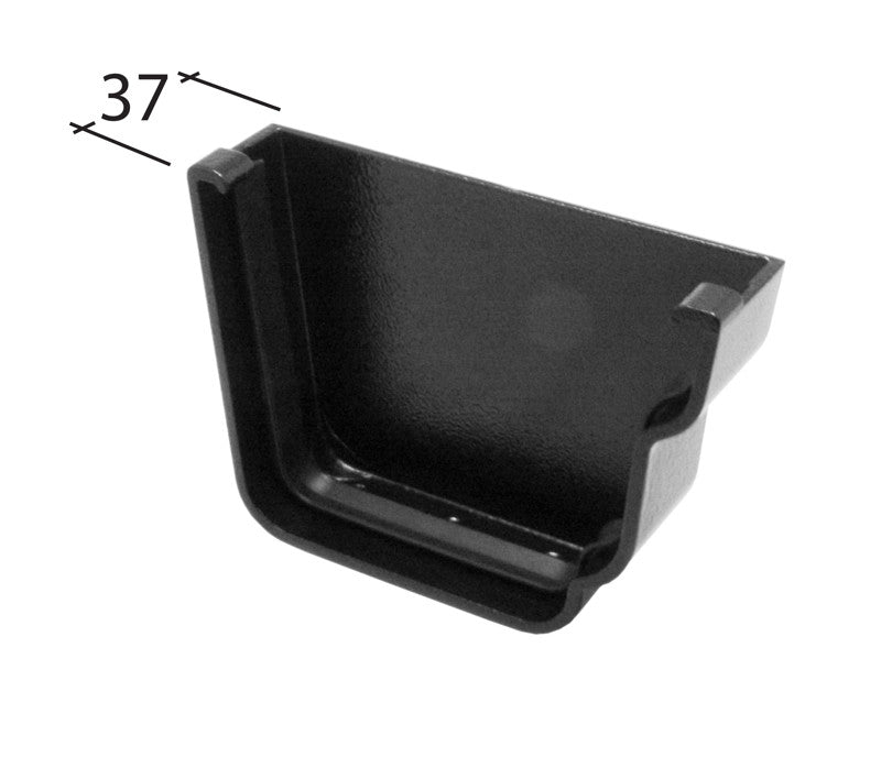 Right-hand ogee external gutter stop end with dimensions shown

