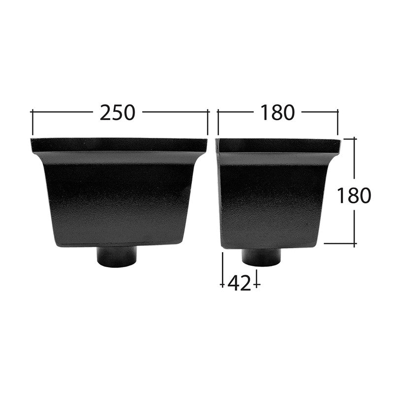 Aluminium square drainpipe hopper from Alutec Traditional gutter supplies