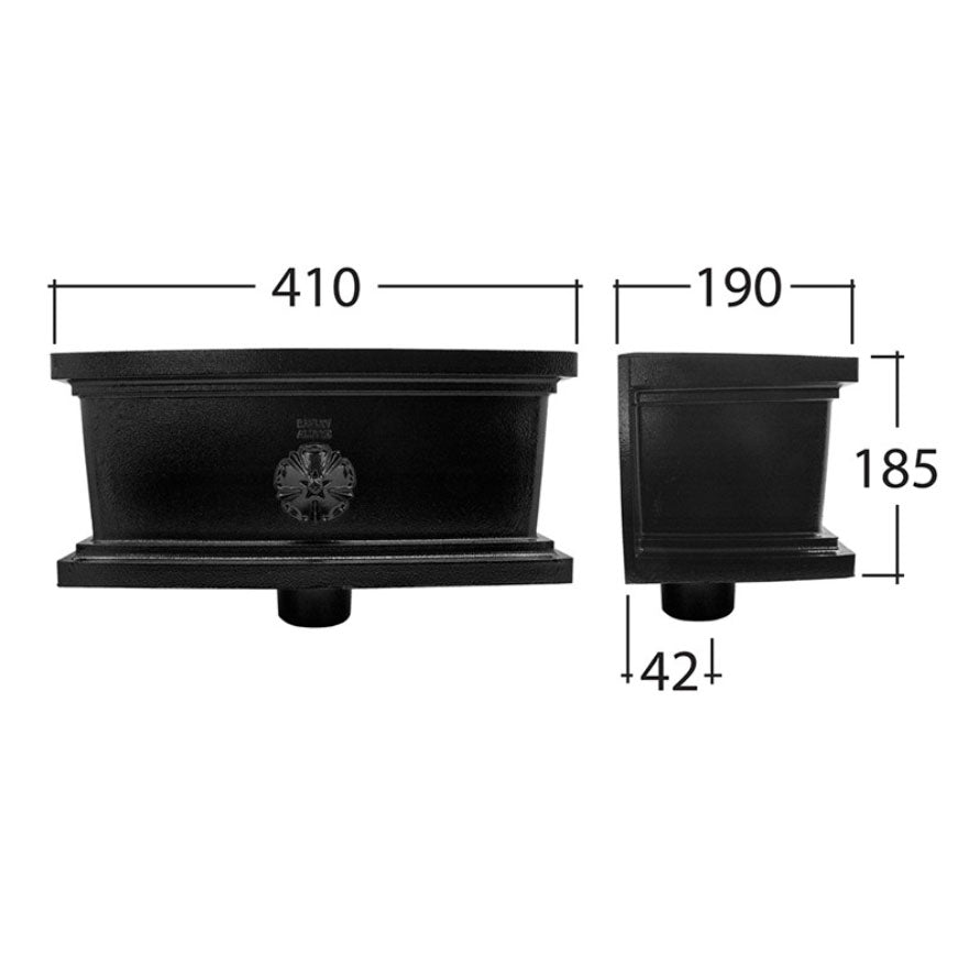 Ornamental aluminium hopper for 72x72mm square rainwater downpipe with traditional design

