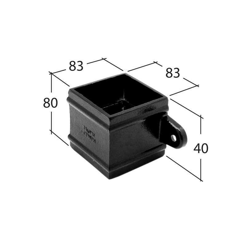 Aluminium square downpipe socket for rainwater gutter system
