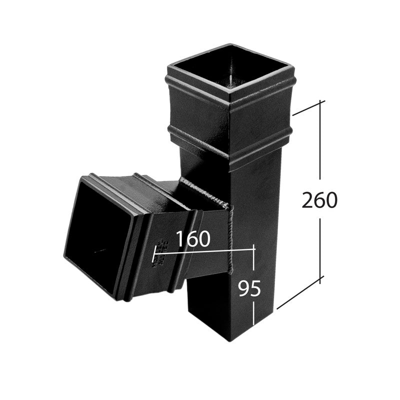 Alutec 135 degree square aluminium downpipe branch

