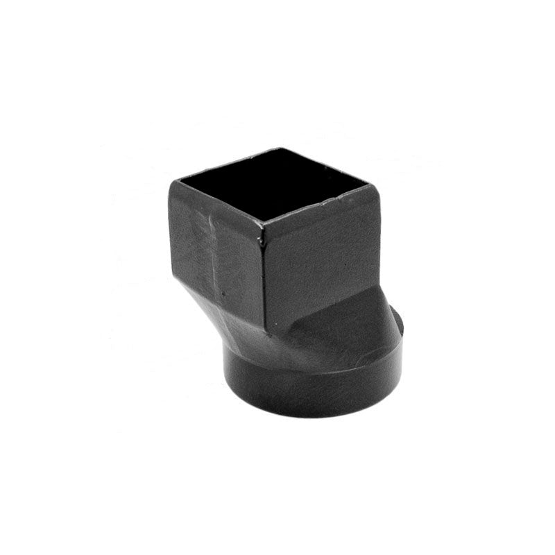 Aluminium downpipe fitting connecting square to round downpipe profiles in Alutec rainwater systems

