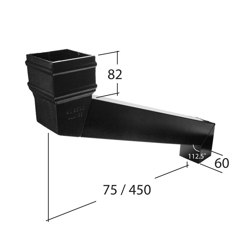 Alutec adjustable aluminium offset bend for 72x72mm square aluminium downpipe with measurement markings

