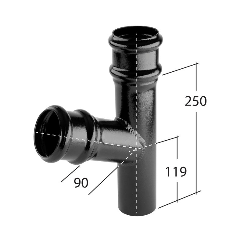 Alutec Tudor 76mm aluminium downpipe branch with 112.5 degree angle for joining two downpipes

