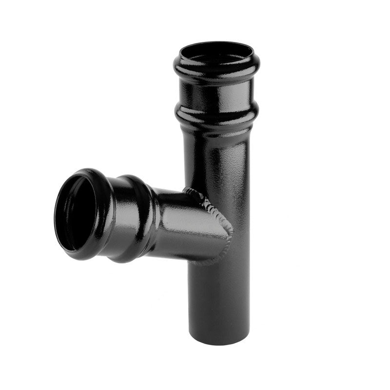 Alutec Tudor 76mm aluminium downpipe branch with 112.5 degree angle for joining two downpipes

